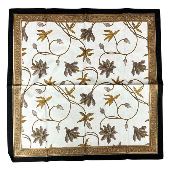 NWOT Matching Set of 6 Cloth Napkins World Market 100% Cotton Cream Gold Black - Picture 2 of 5